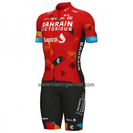 Set Fietsshirt + Korte Koersbroek 2022 Bahrain Victorious Rood